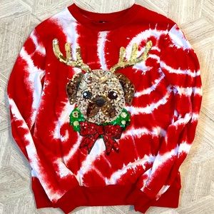Miss Chievous reindeer pug sparkly Christmas sweatshirt from Saks off Fifth